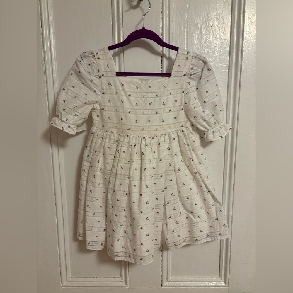 Janie and Jack Puff Sleeve Swiss Dot Floral Pattern White Dress Size 3